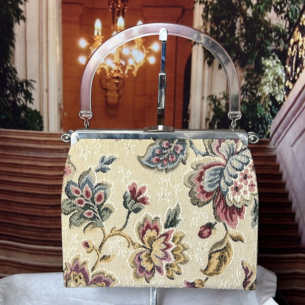 Vintage 1950s L&M Bags by Lowry & Mund Edwards Floral Tapestry Handbag, 2-in-1